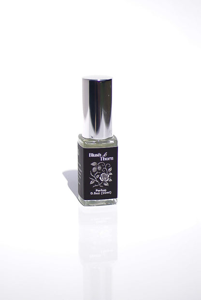 Small bottle with a black label on a white background