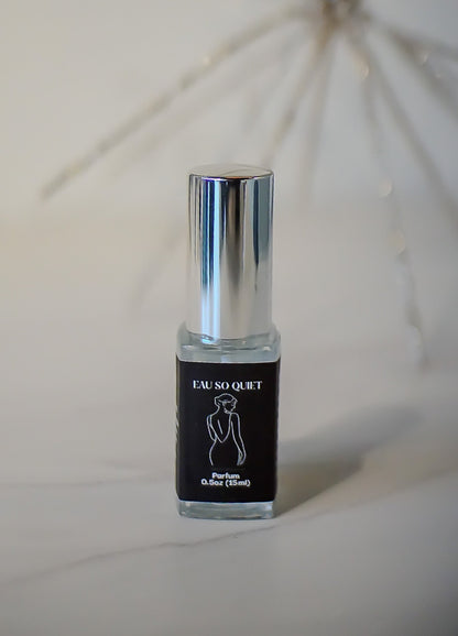 15mL Perfume bottle with black label featuring a silhouette on a white background