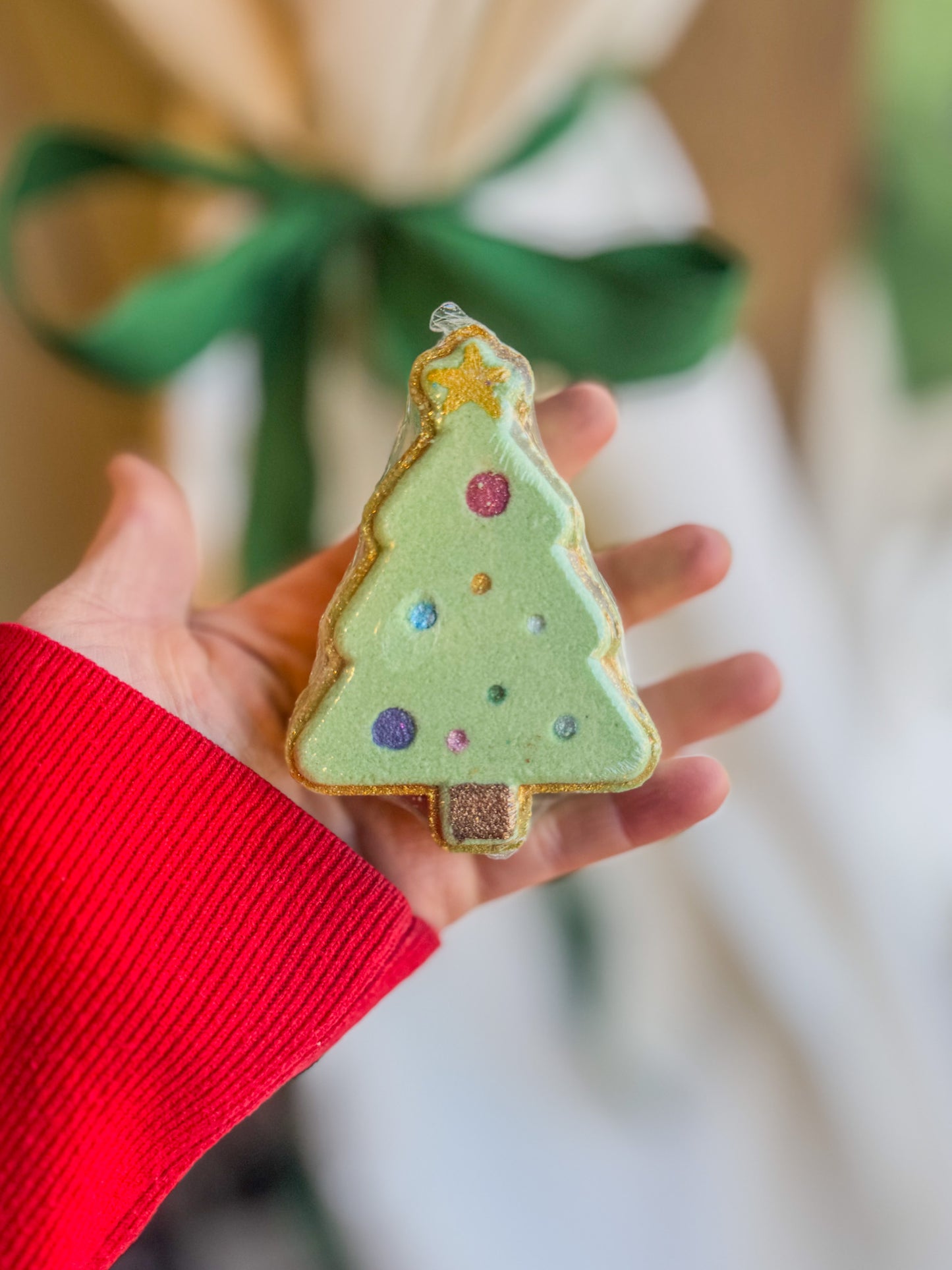 Christmas Tree Bath Bomb (Hand-Painted) — Snow Day Scent