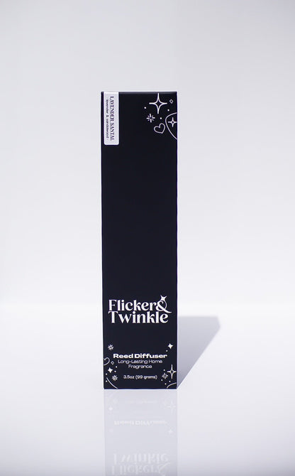 A black box labeled Lavender Santal Reed Diffuser stands upright on a white background.