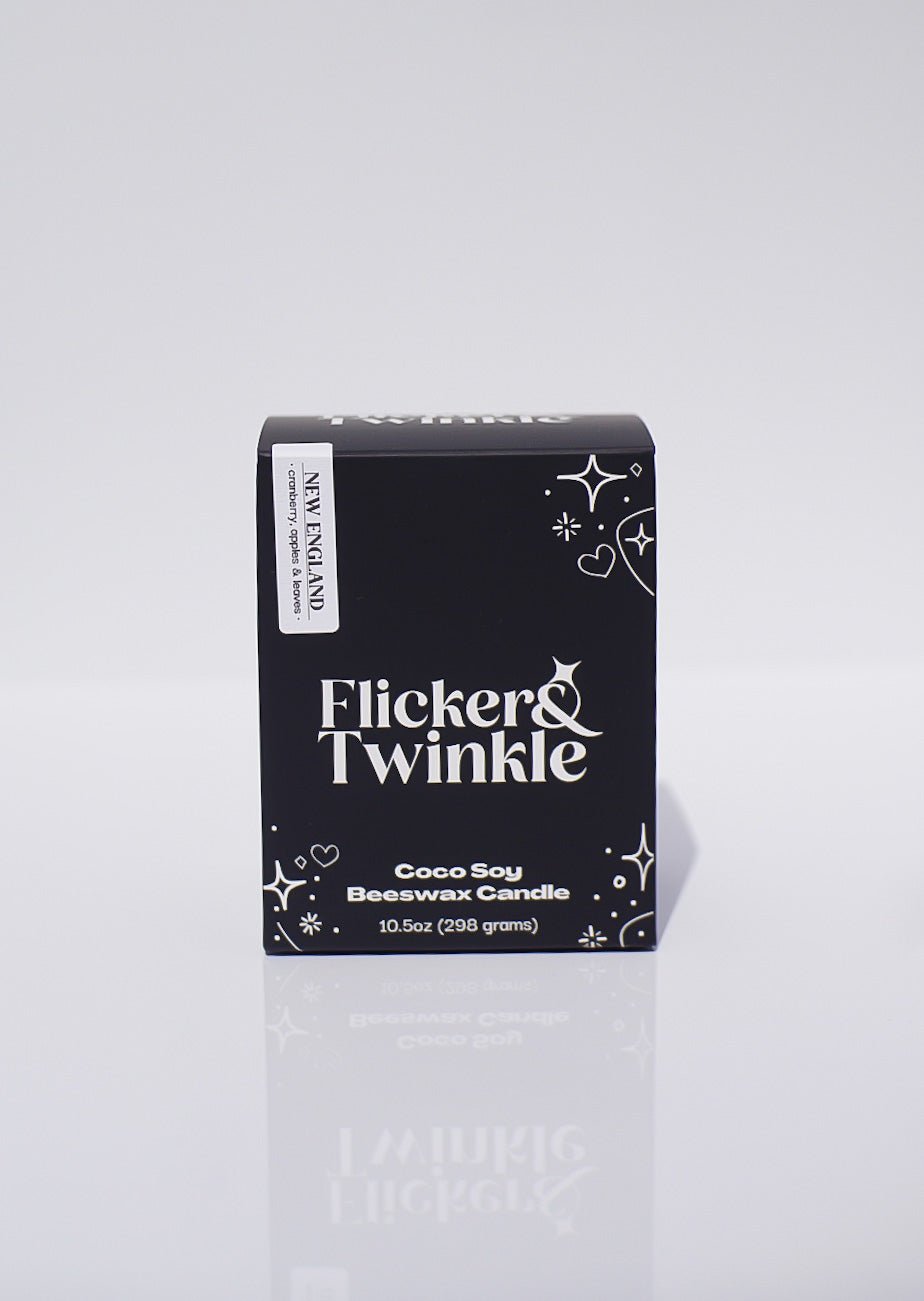 Black box labeled New England Coconut Wax Candle, 10.5oz (298 grams).