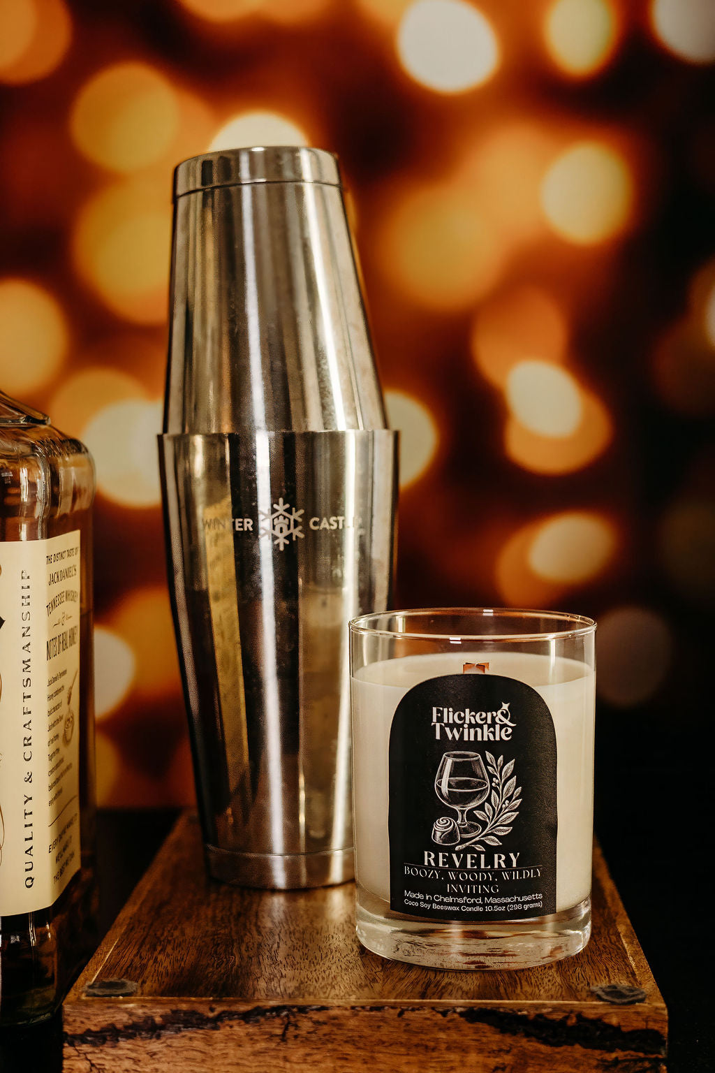 Warm Scented Coconut Soy Beeswax Candle with a crackling wood wick