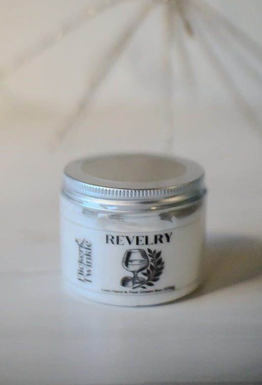 Revelry scented- vanilla, cognac, rum, sandalwood mango and kokum butter luxury hand cream for dry hands. 