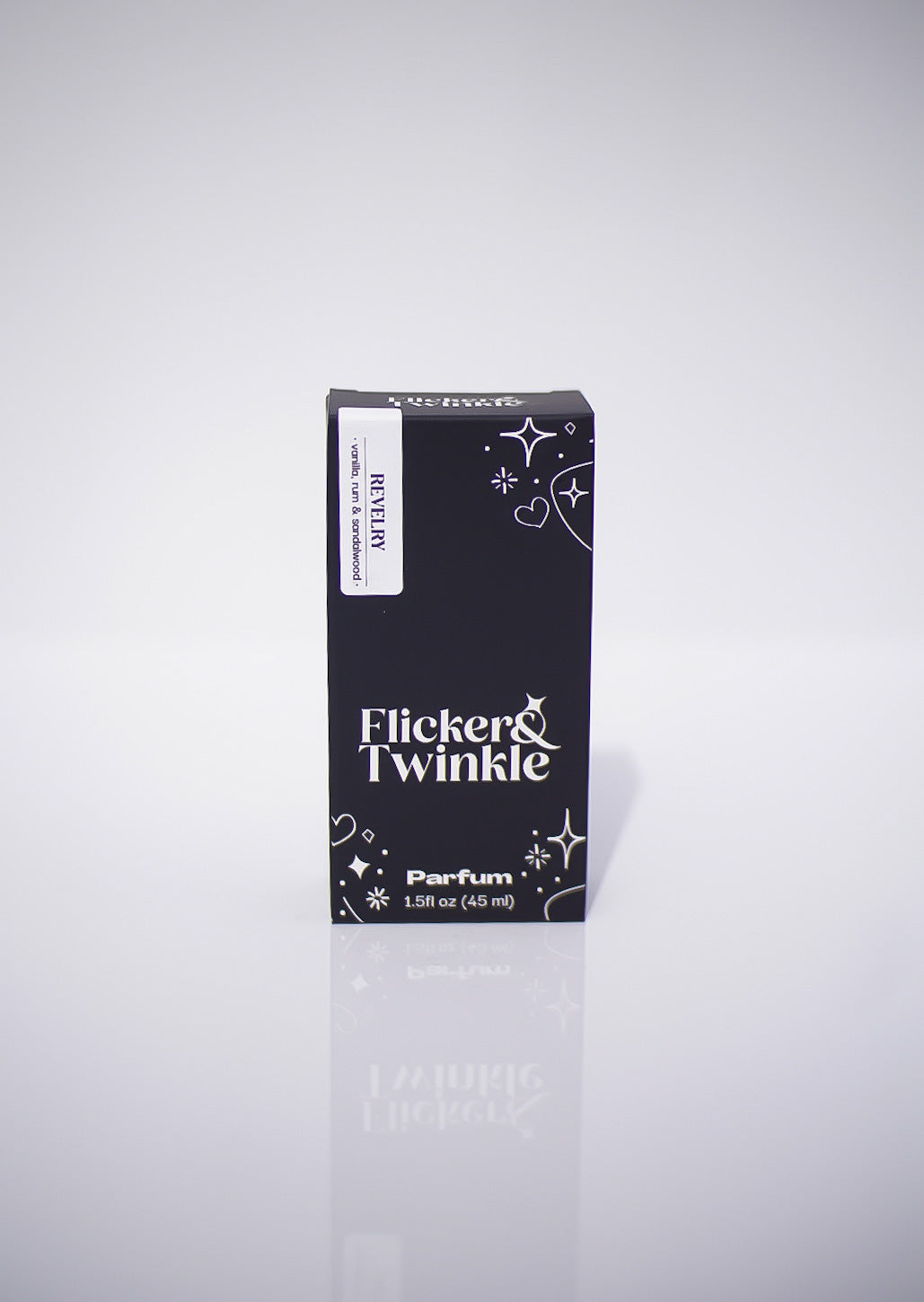 Flicker & Twinkle perfume box on a white background