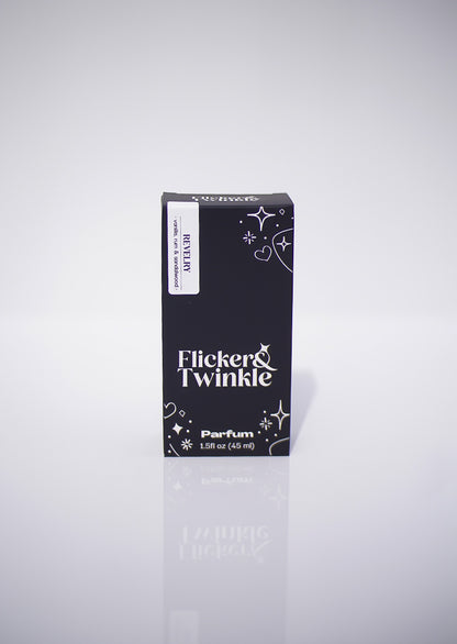 Flicker & Twinkle perfume box on a white background