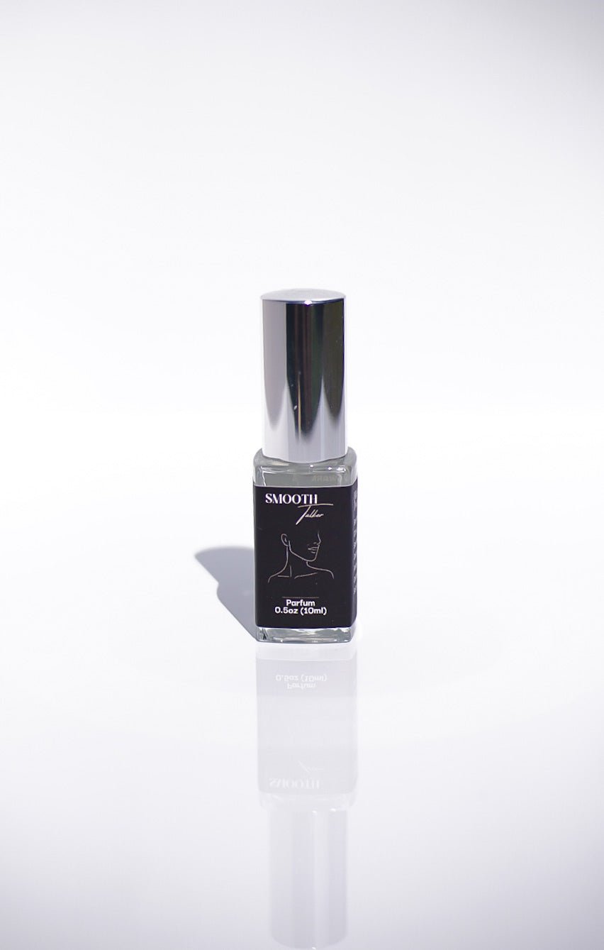 Smooth Talker Parfum: small glass bottle with silver cap, gender-neutral fragrance.