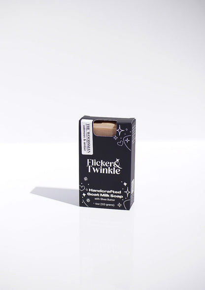 A black box of The Woodsman Goats Milk Soap on a white background.