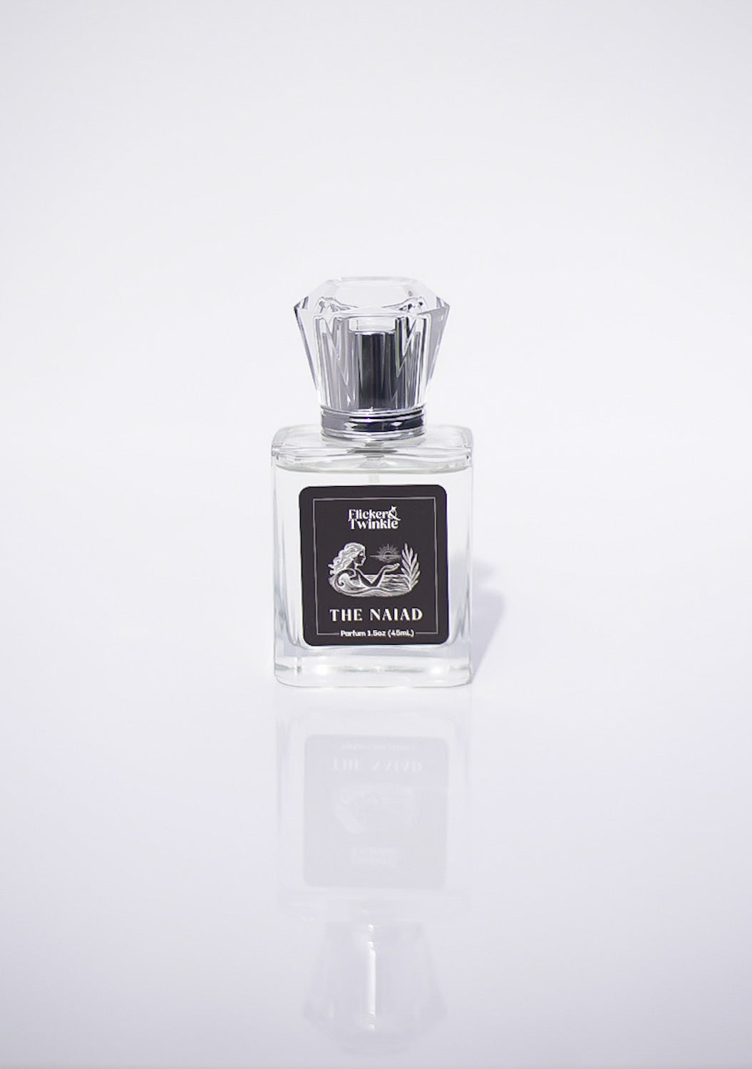 Perfume bottle labeled 'The Naiad' on a white background