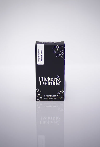 Flicker & Twinkle perfume packaging on a light gray background
