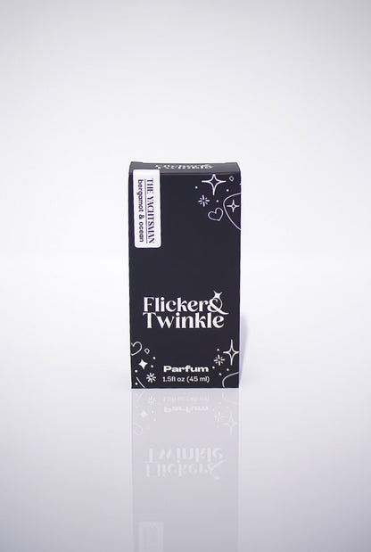 A black box labeled The Yachtsman Perfume 1.51 oz (45 ml) on a white background.