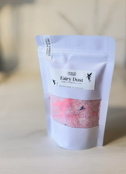 Bag of 'Fairy Dust' bath bomb mix on a light background