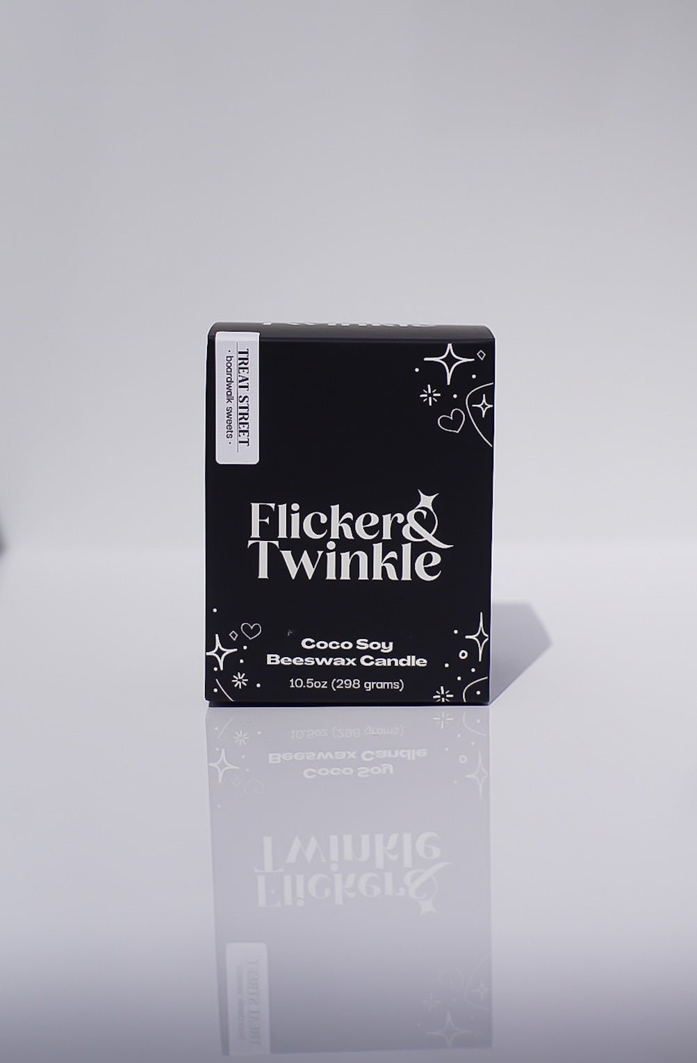 Black box with Treat Street Candle - Coconut Soy Beeswax, 10.5oz, on white background.