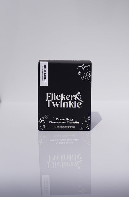 Black box with Treat Street Candle - Coconut Soy Beeswax, 10.5oz, on white background.