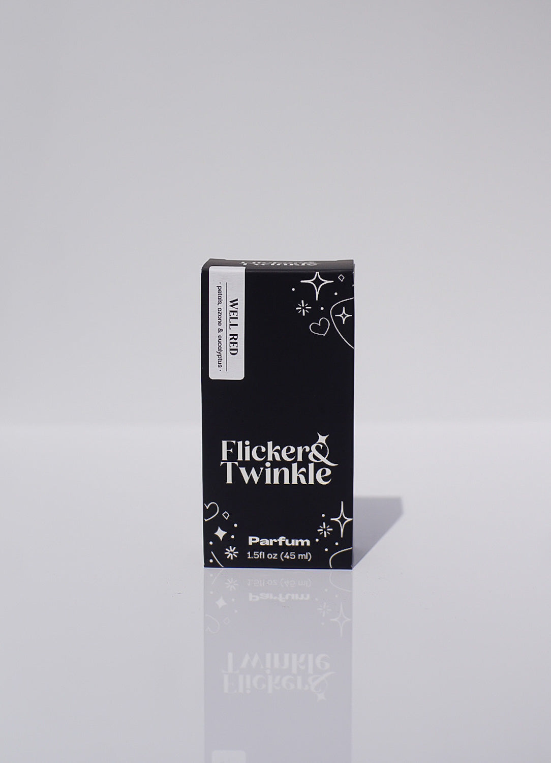 Flicker & Twinkle perfume box on a light gray background