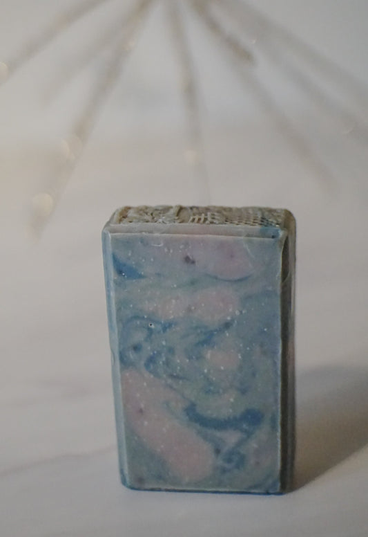 Blue, teal and gray swirled Goat Milk Soap scented in Winter Wonderland- evergreen, mint and apple