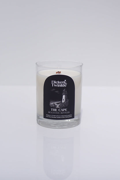 The Cape scented candle is a clean-burning coconut soy beeswax candle in a clear glass jar. Perfect for ocean-inspired candle vibes.